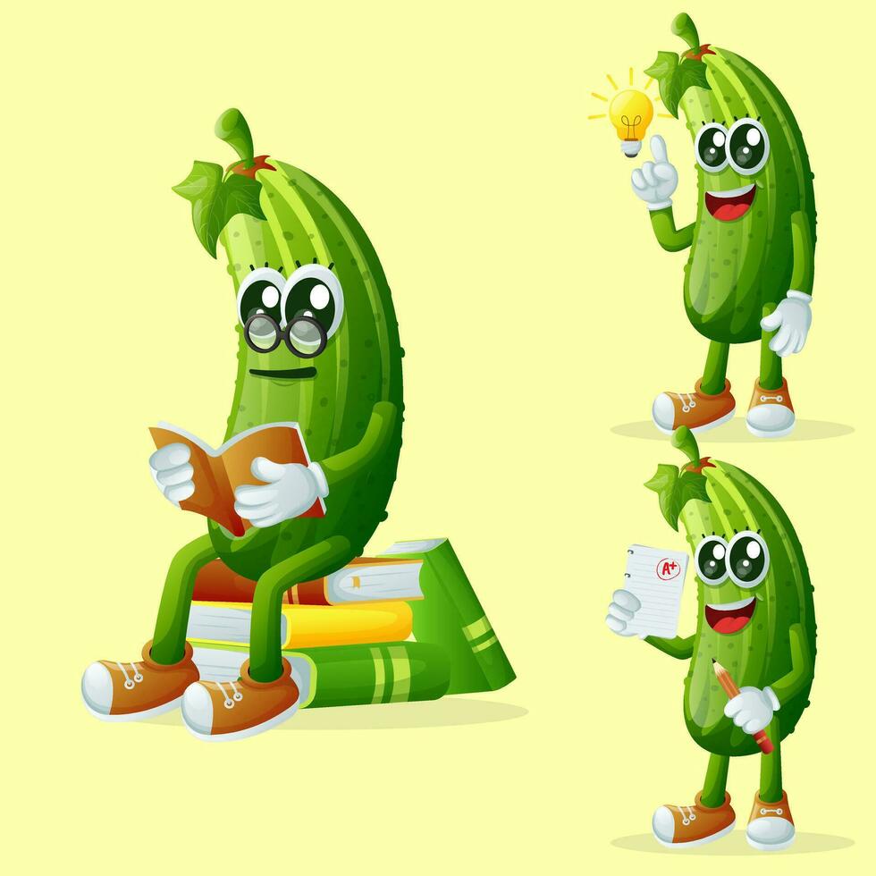 Cute cucumber characters being clever vector
