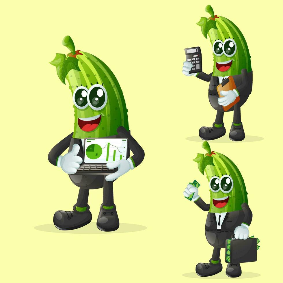 Cute cucumber characters in finance vector
