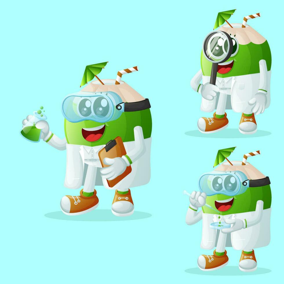 Cute coconut characters as scientists vector