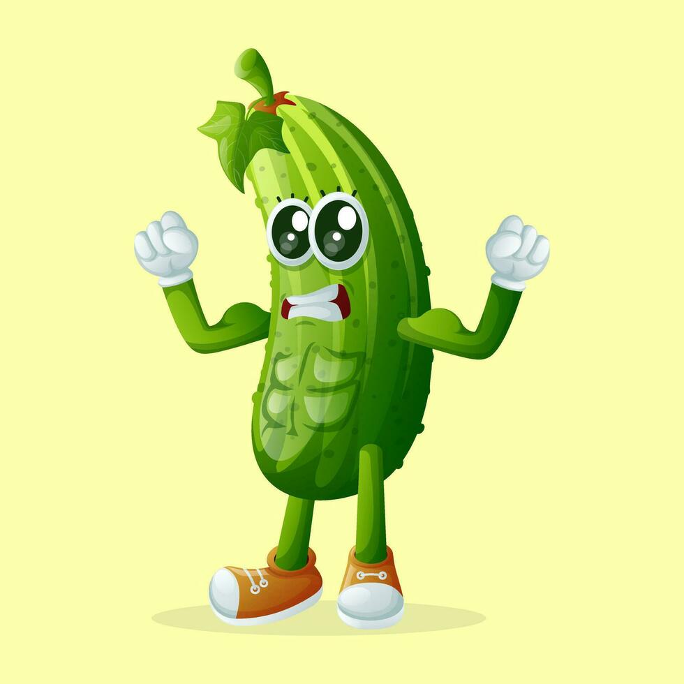 Cute cucumber character showing off his muscles vector