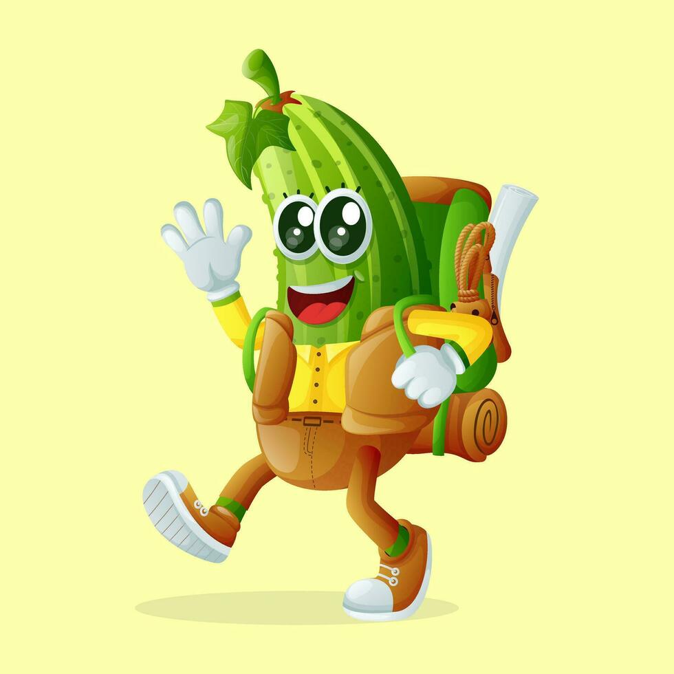 Cute cucumber character on vacation vector