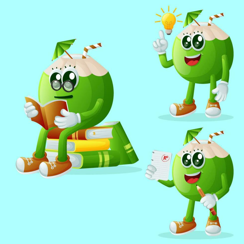 Cute coconut characters being clever vector