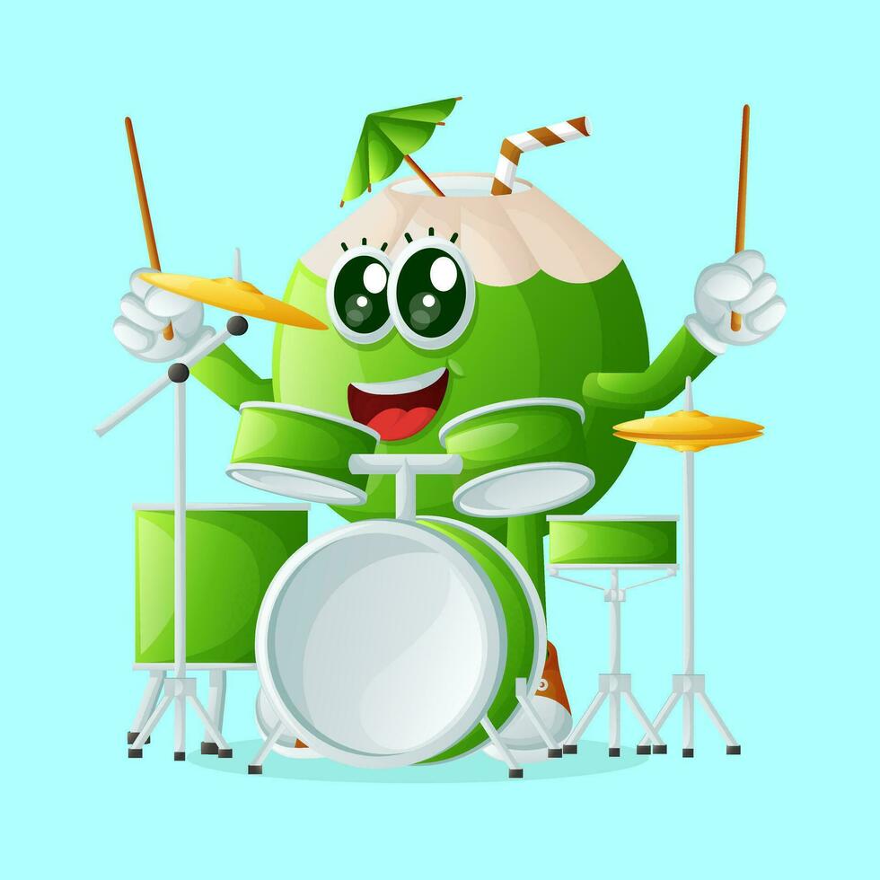 Cute coconut character playing musical instrument vector