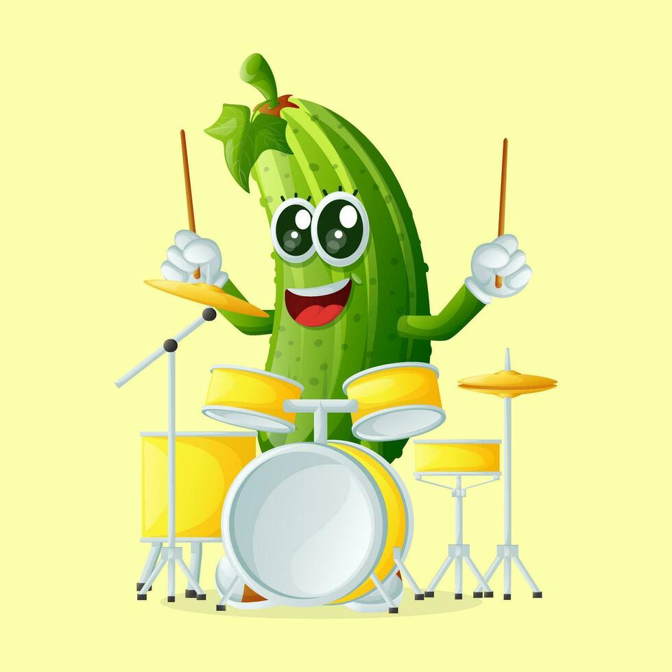 Cute cucumber character playing musical instrument vector