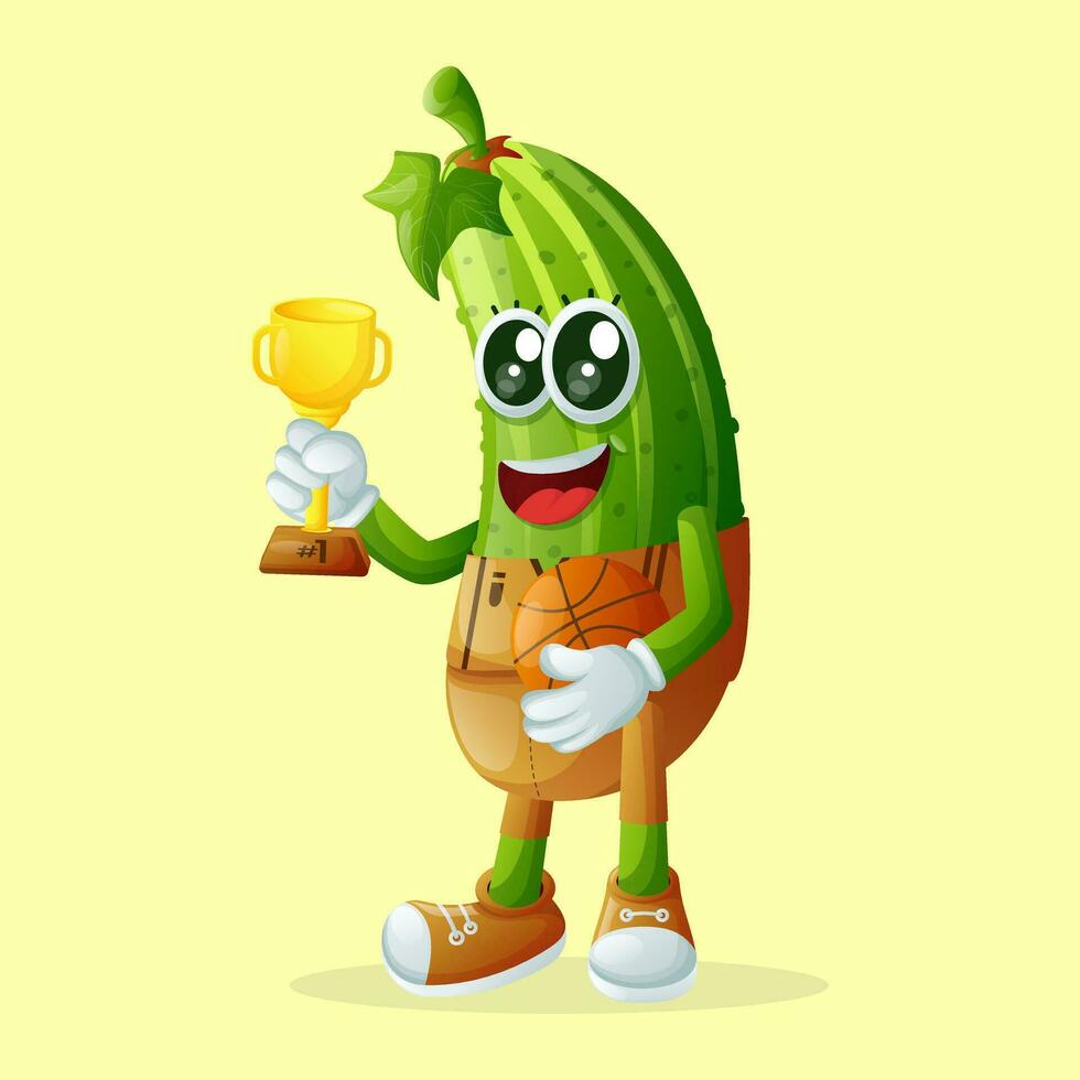 Cute cucumber characters playing basketball vector