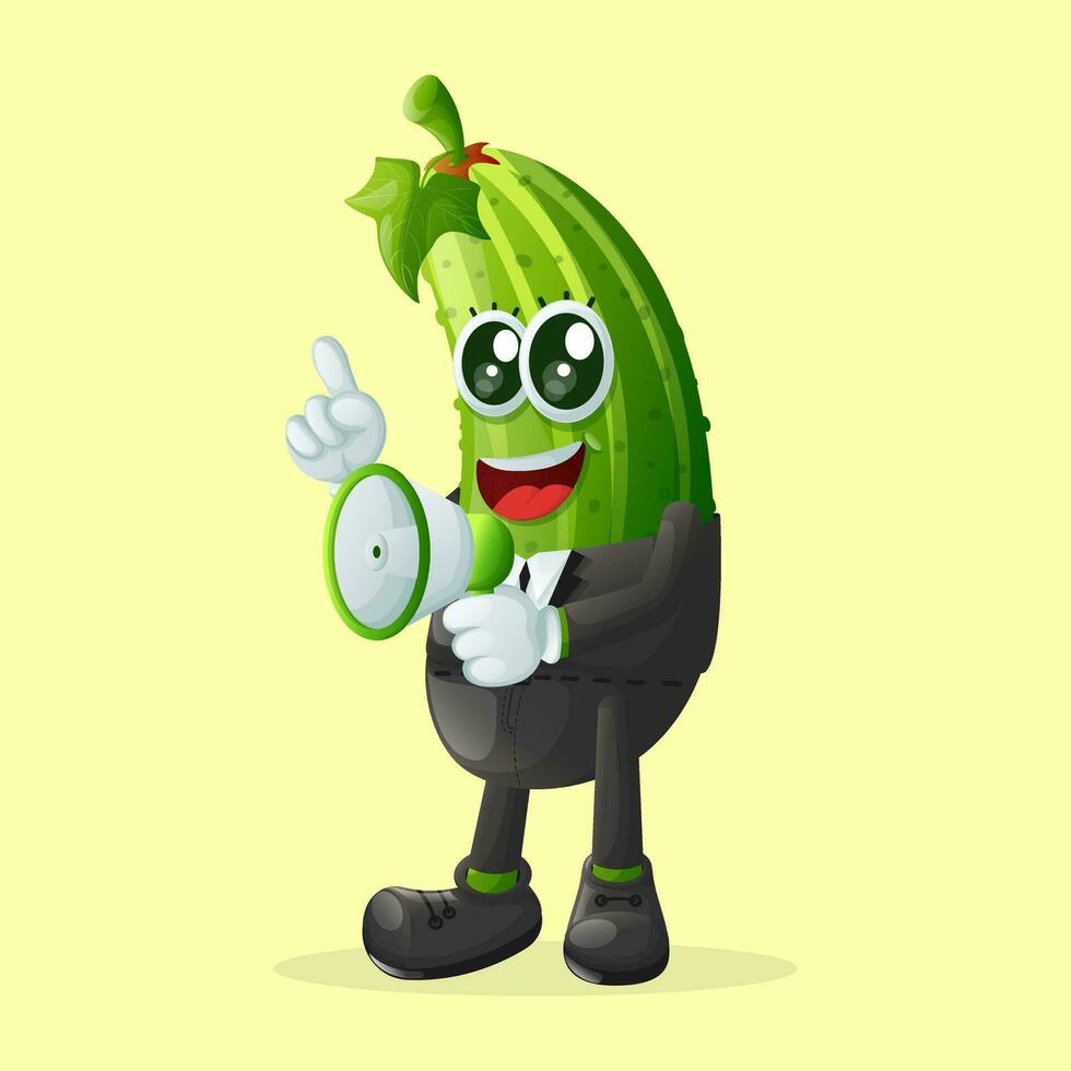 Cute cucumber character holding a megaphone vector