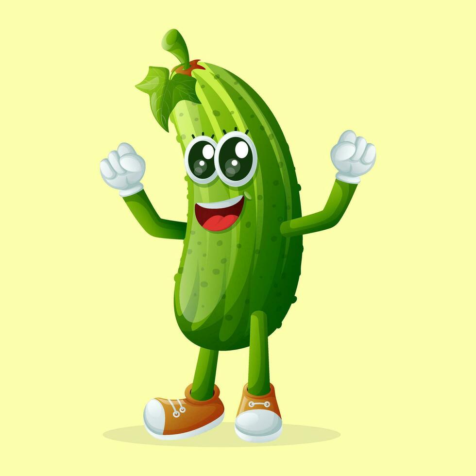 Cute cucumber character making a victory sign with his hand vector