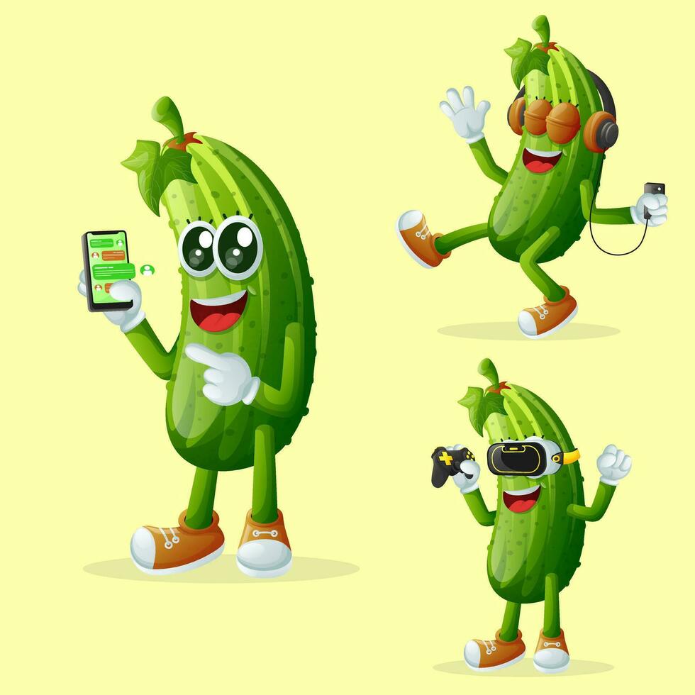 Cute cucumber characters and technology vector