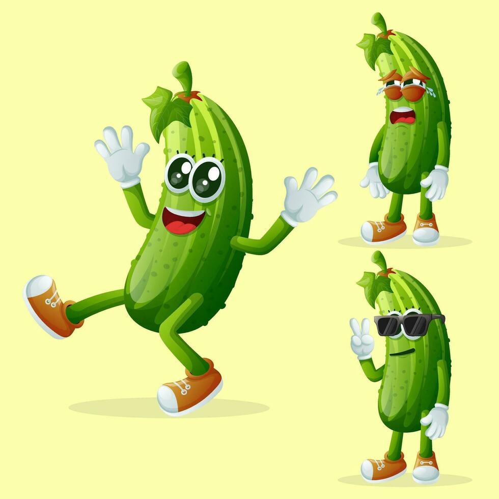 Cute cucumber characters with emoticon faces vector