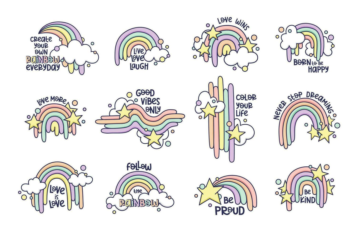 conjunto mano dibujado moderno letras diciendo con arcoíris. inspirador citas lgbt vector