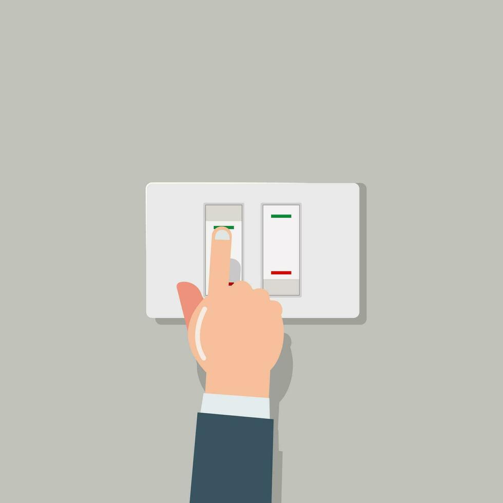 Finger turn off the light. Toggle switch, electronic switch vector illustration