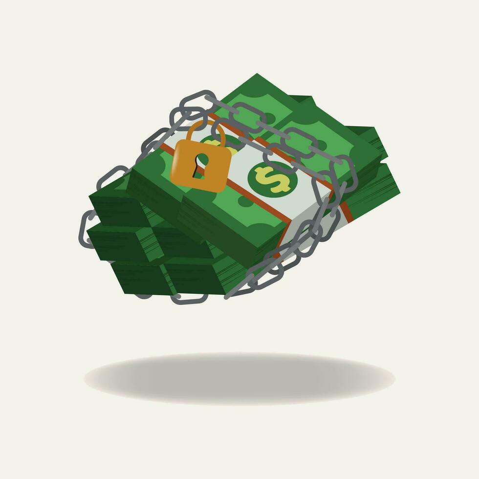 Money with chain and lock. Monetary crisis and financial problems concept vector illustration
