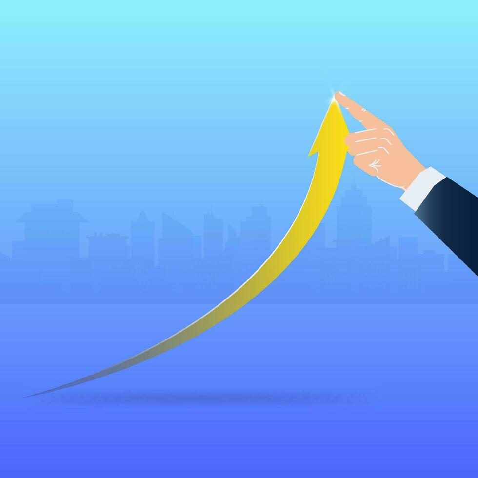 Businessman hand pushing graph growth and increase good performance vector illustration