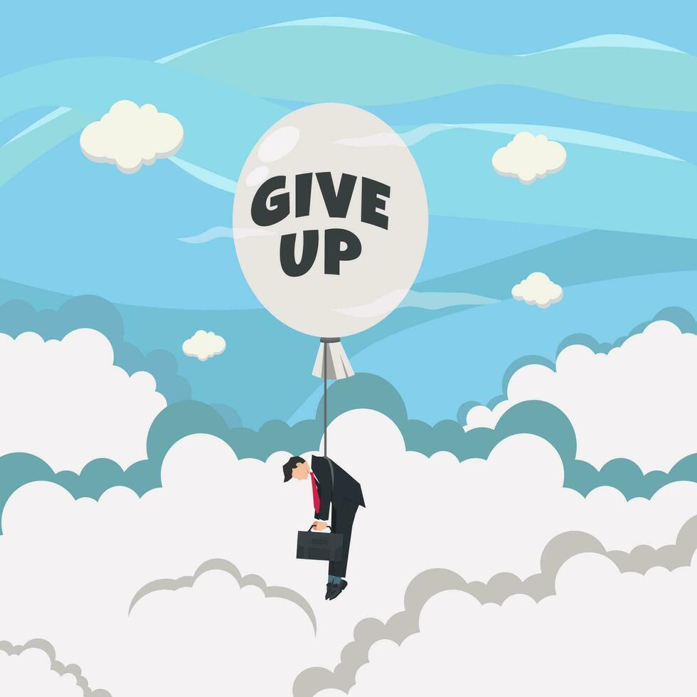 Businessman flying with white balloon. Give up concept vector illustration
