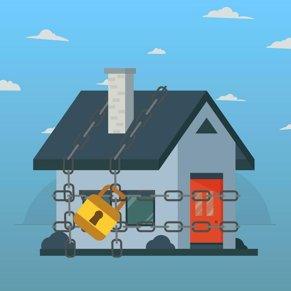 House in chain with padlock. Foreclosure house concept design vector illustration