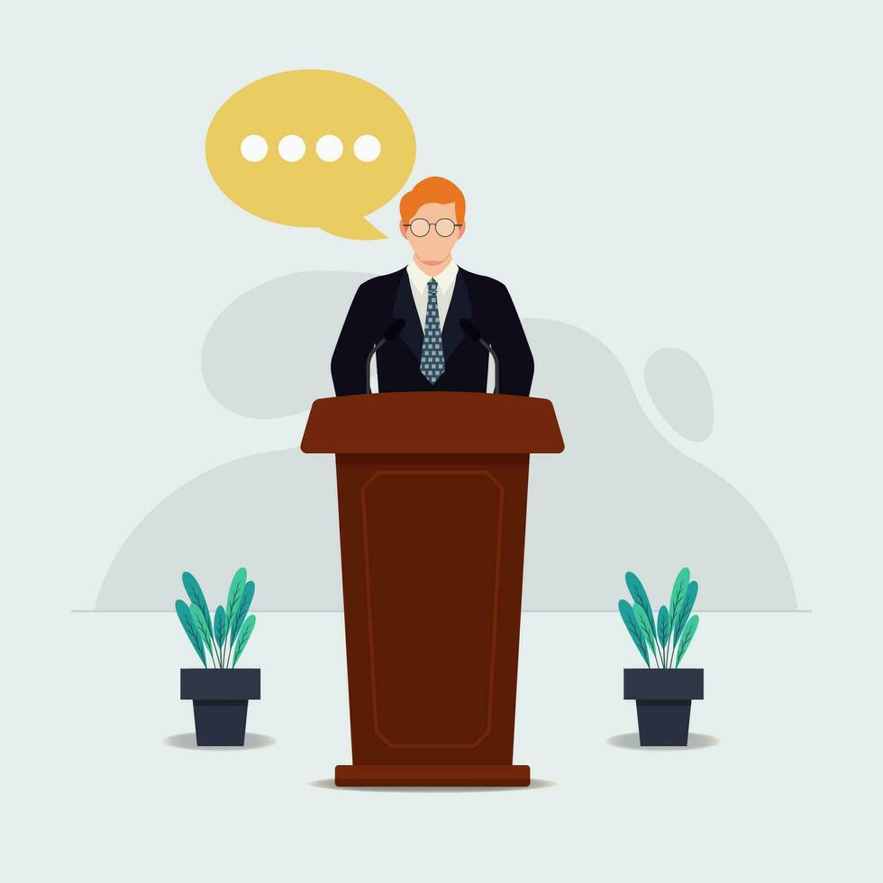 Businessman speaking and presentation at podium design vector