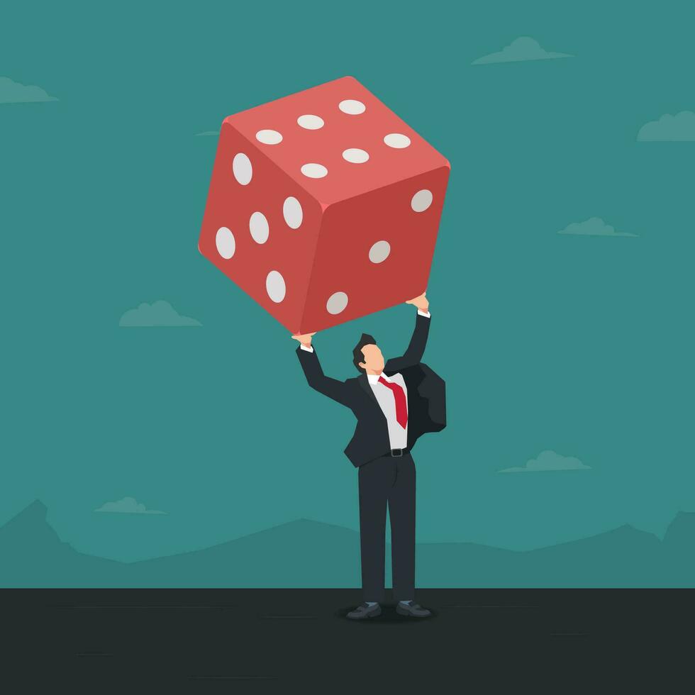 Businessman lifting the red dice. Risk and speculative business concept