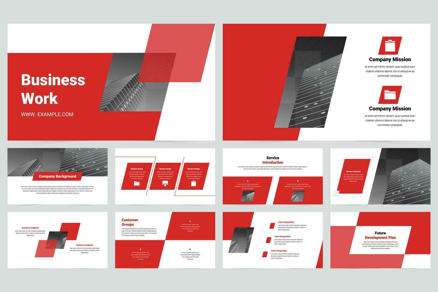 Red modern business company promotion slide presentation template vector