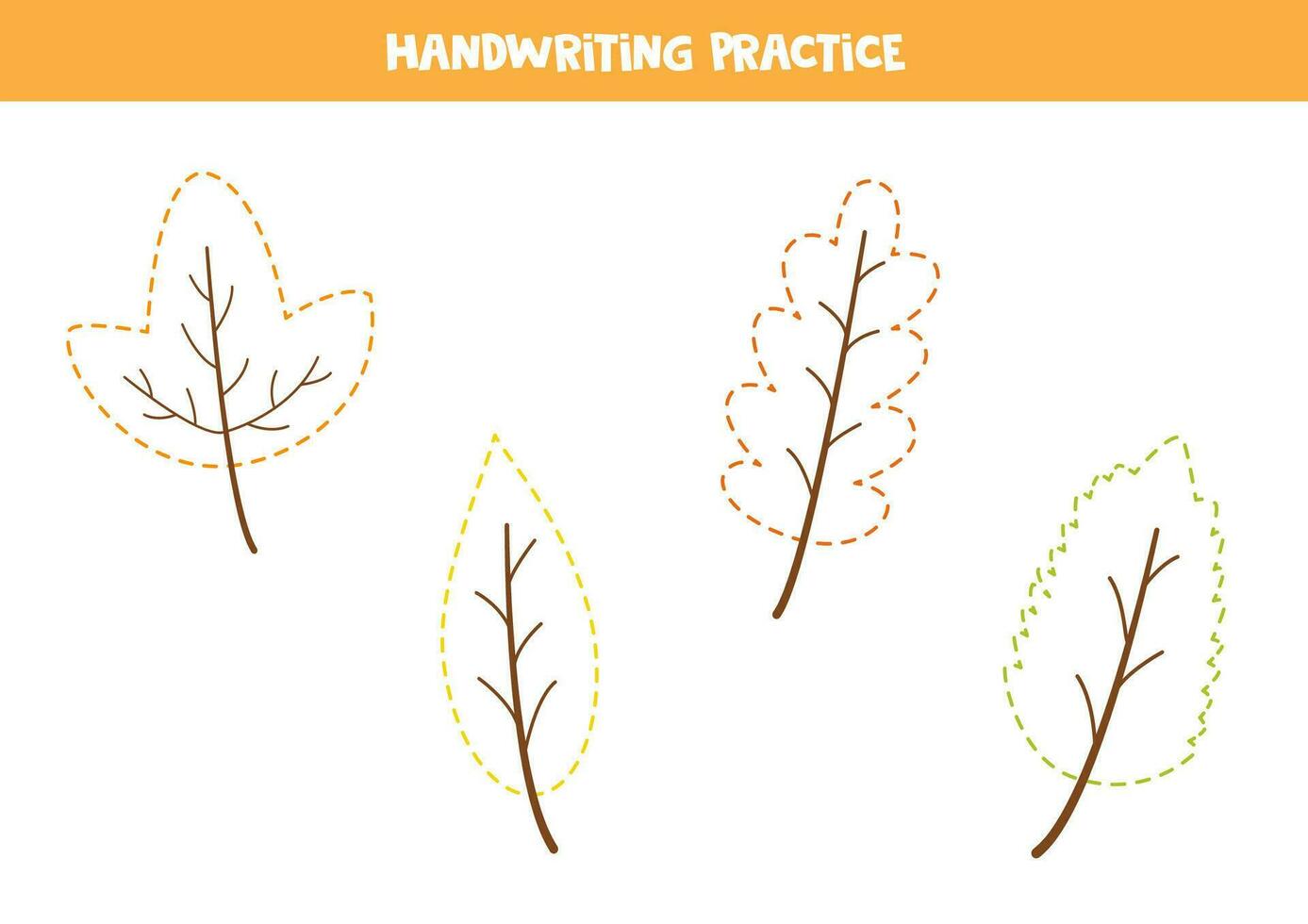Handwriting practice with cartoon autumn leaves. Tracing lines for preschoolers. Vector illustration.