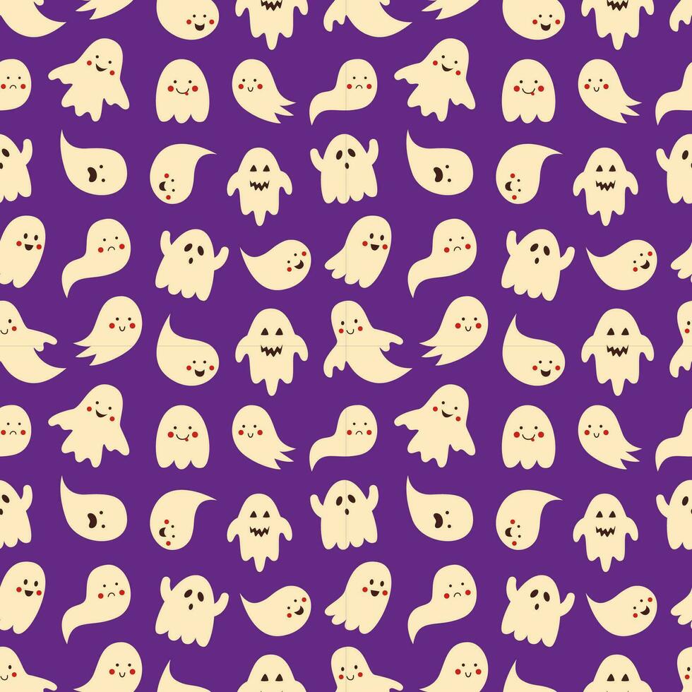 Halloween seamless pattern with cute ghosts. vector