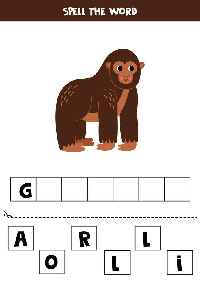 Spelling game for preschool kids. Cute cartoon gorilla. vector