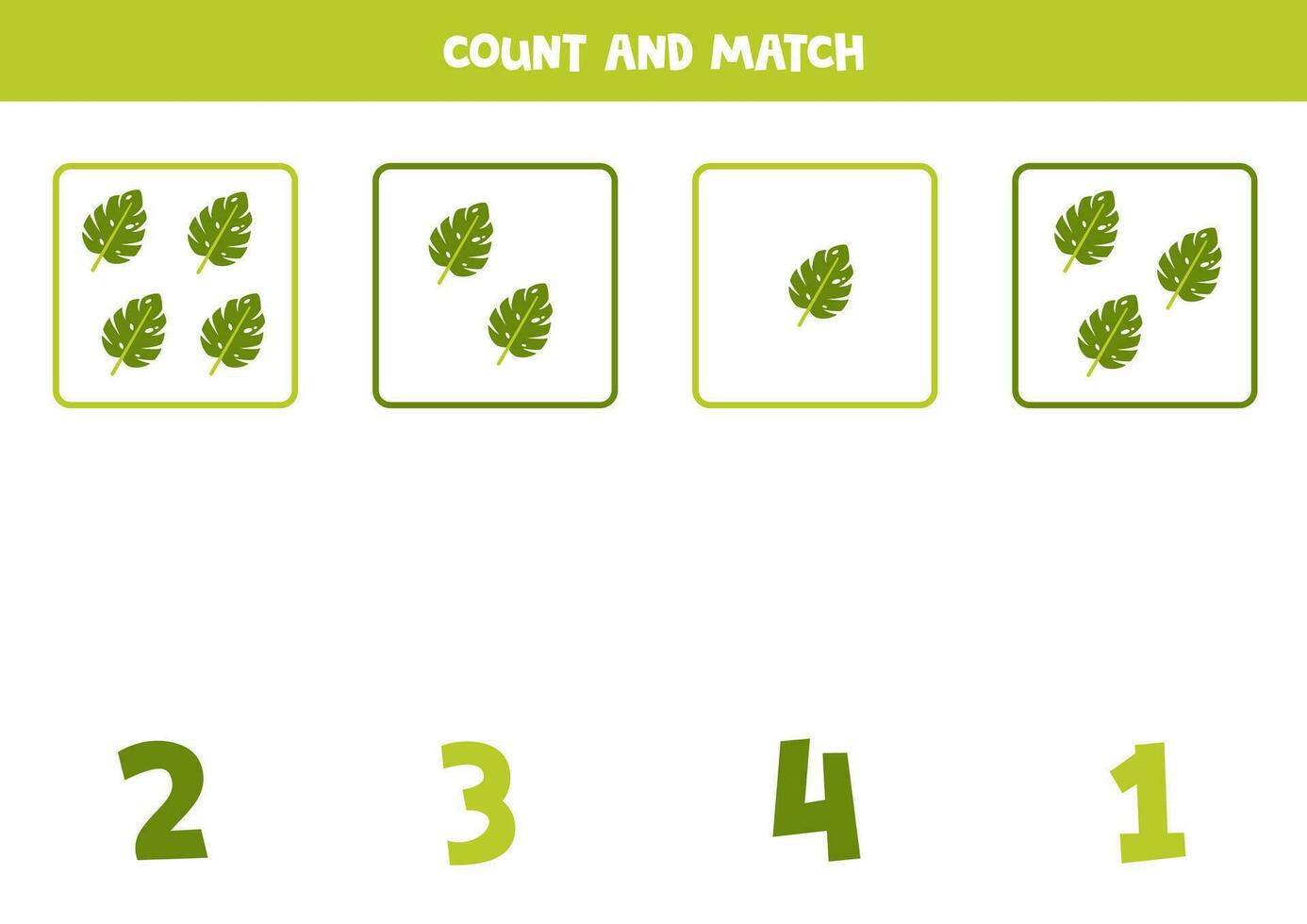 contando juego para niños. contar todas monstera hojas y partido con números. hoja de cálculo para niños. vector