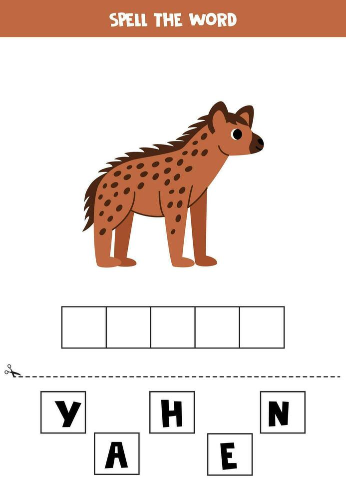 Spelling game for preschool kids. Cute cartoon hyena. vector