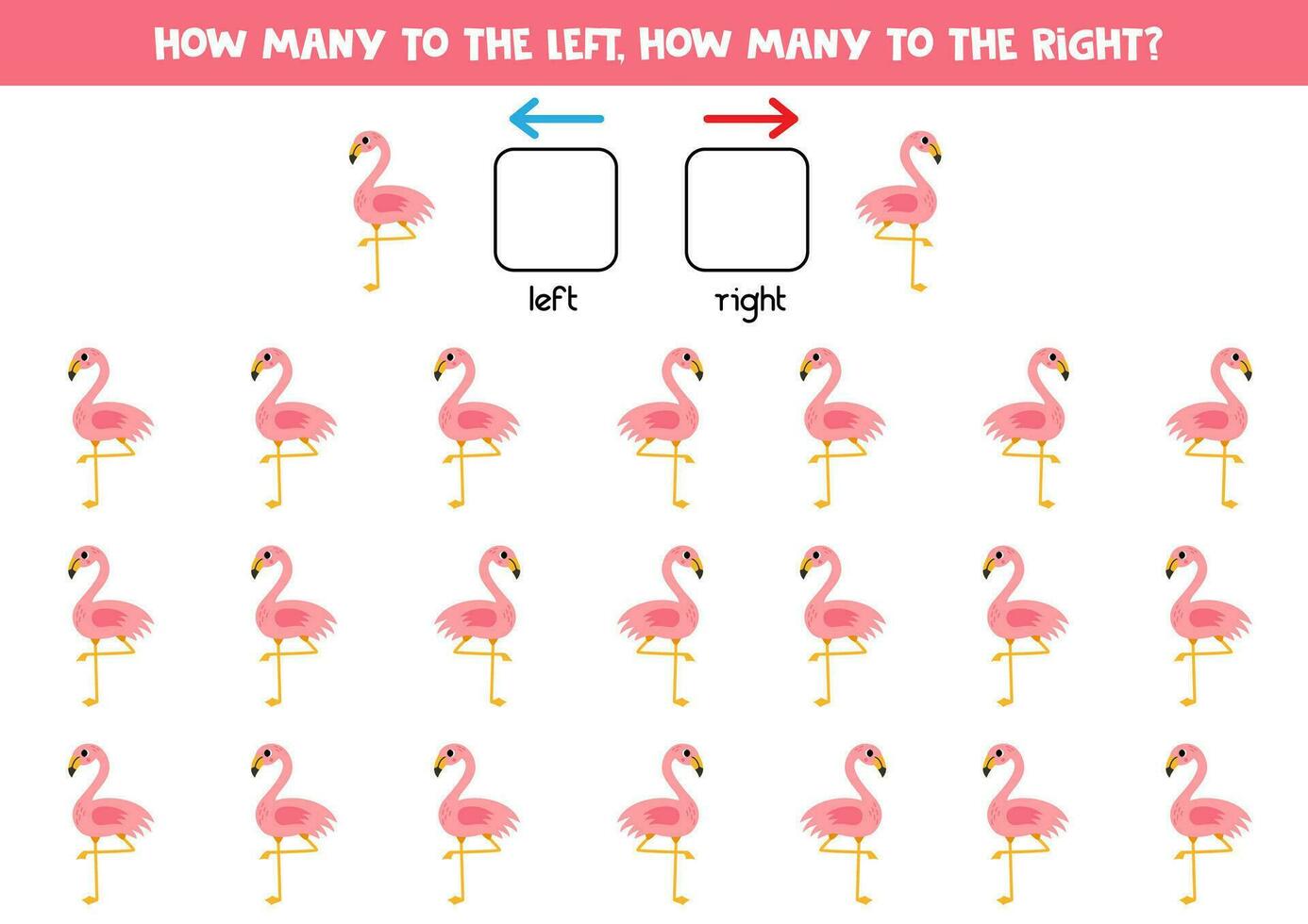 Left or right with cute cartoon flamingo. Logical worksheet for preschoolers. vector