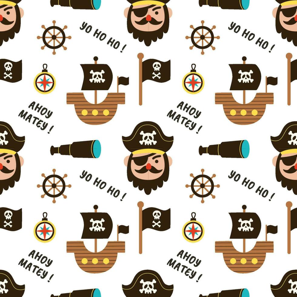 pirata sin costura modelo con pirata Embarcacion pirata bandera. modelo para Niños. vector