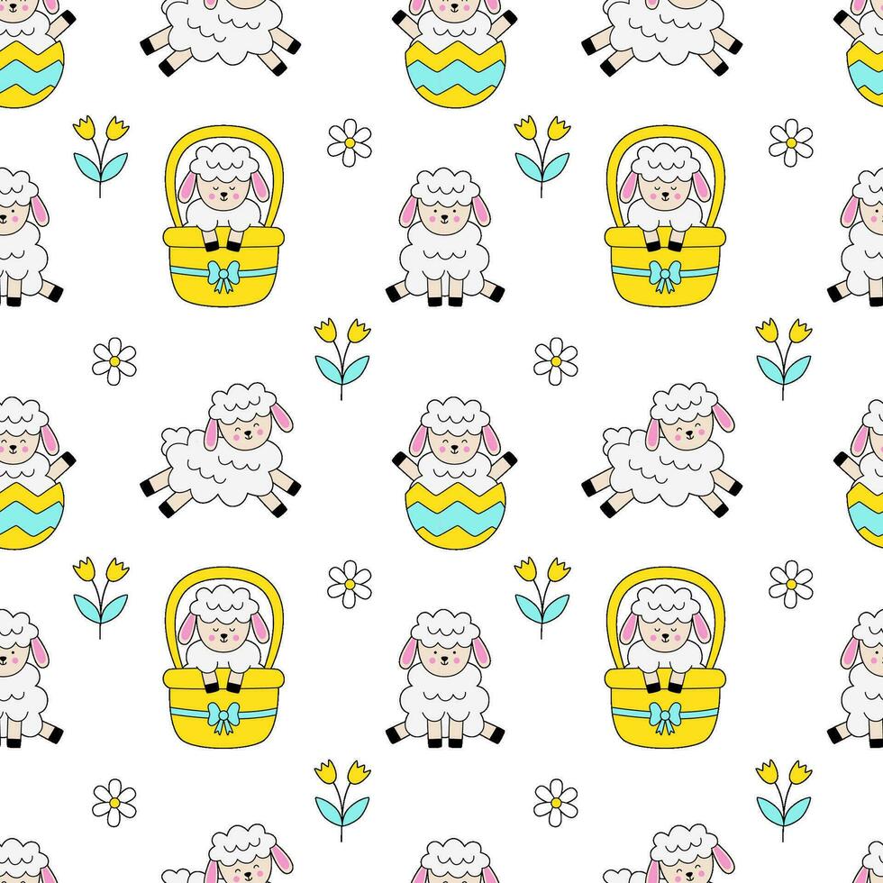 Seamless pattern with cute Easter lambs. Easter textile. vector