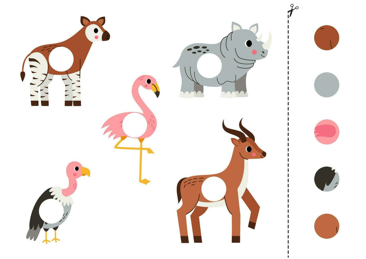 corta y pega partes de lindos animales africanos. vector