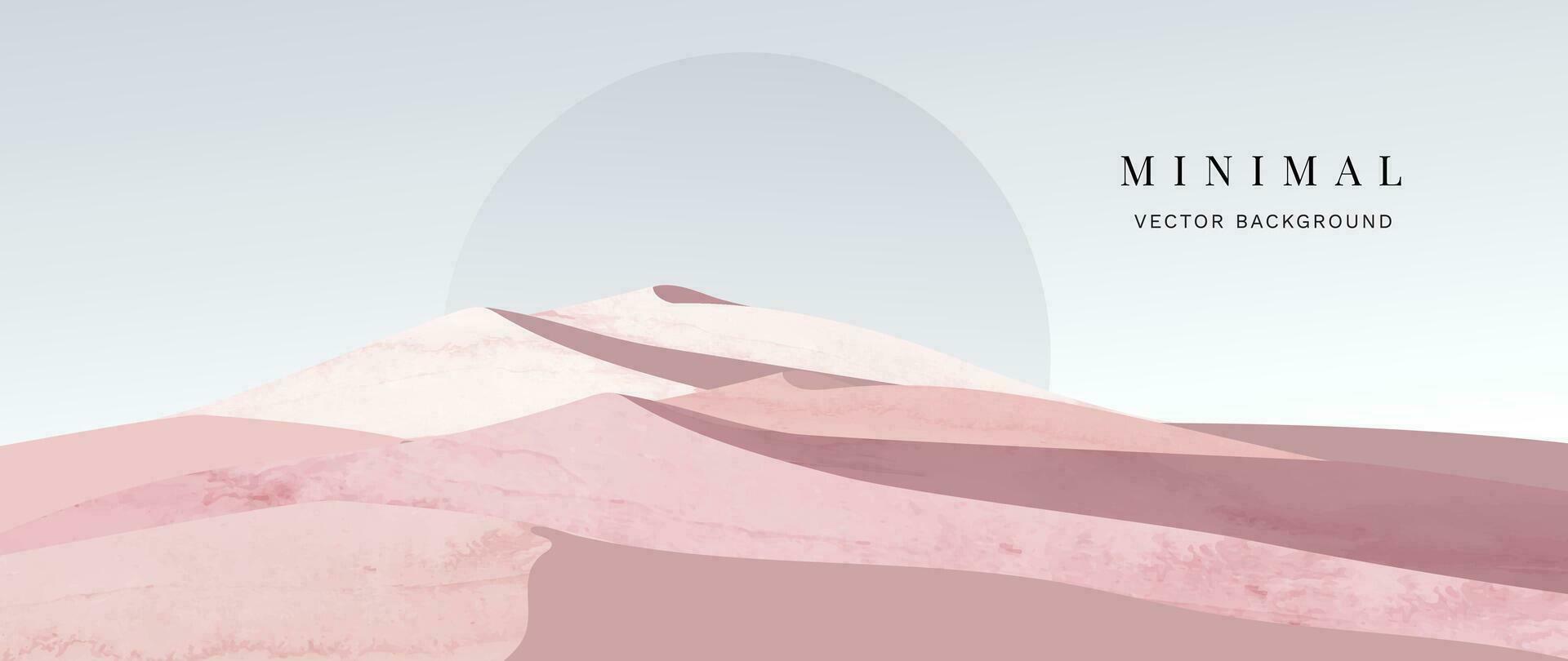 Abstract nature landscape background. Wallpaper in minimal style design with desert, sand, sun, moon, watercolor, gold lines. For prints, interiors, wall art, decoration, covers, and banners vector