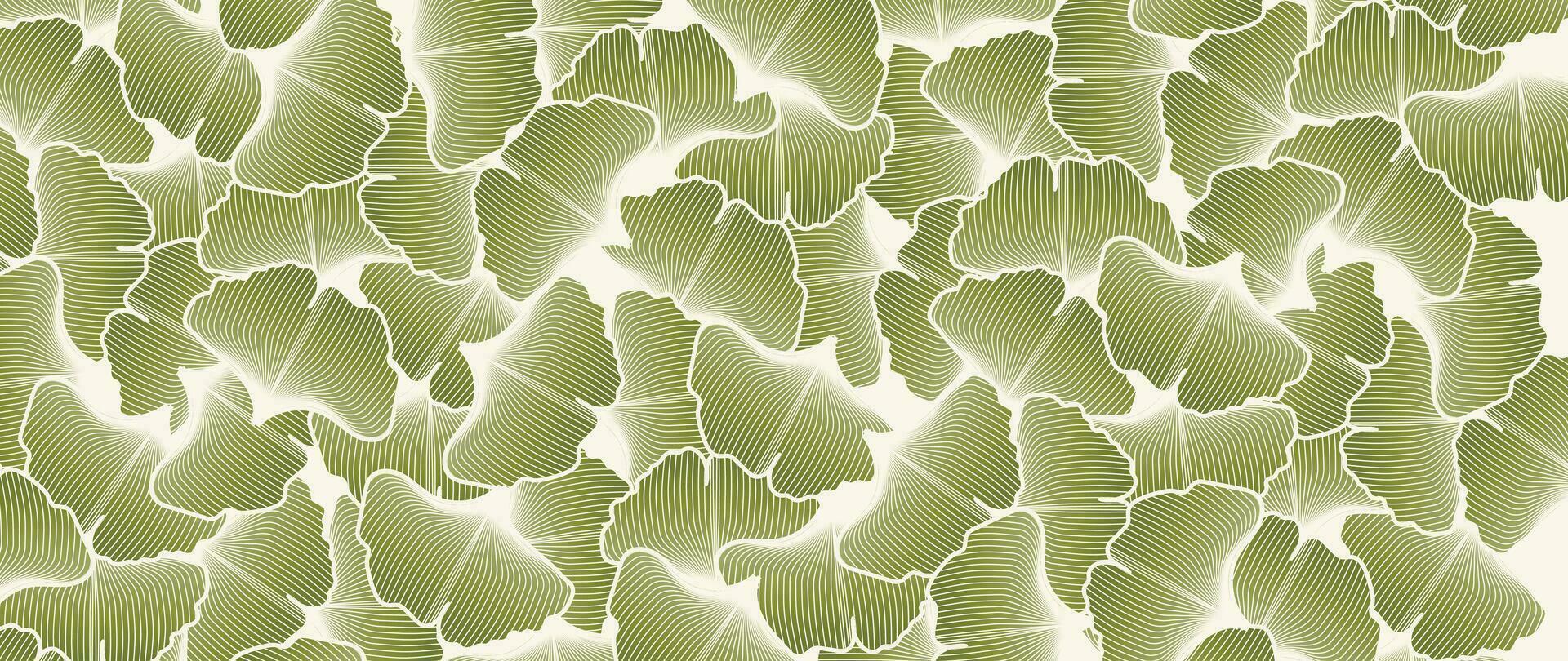 Abstract foliage line art vector background. Leaf wallpaper of ginkgo leaves, leaf branch, plants in hand drawn pattern. Botanical jungle illustrated for banner, prints, decoration, fabric.