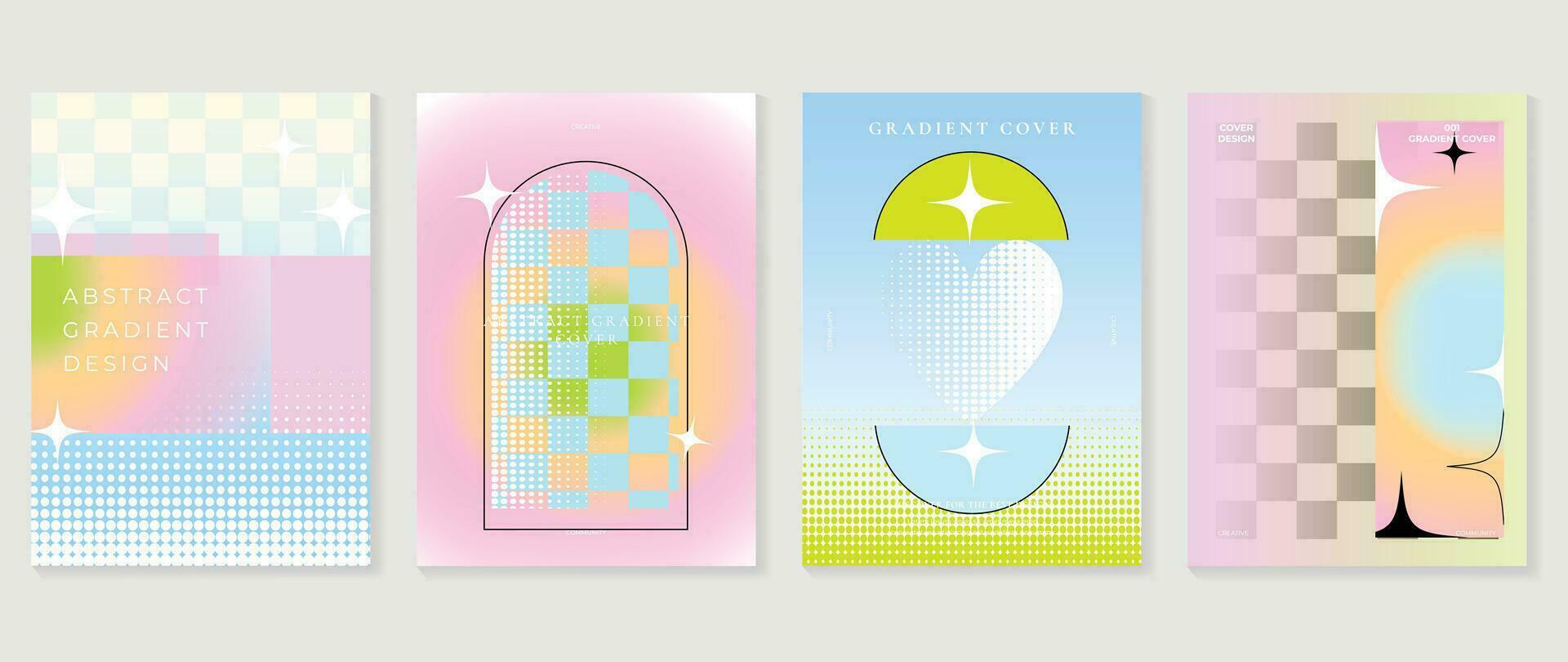 Modern y2k banner design background. Abstract gradient graphic with sparkles, heart, halftone. Aesthetic business cards collection illustration for flyer, brochure, invitation, social media, poster. vector