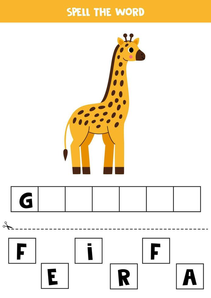 Spelling game for preschool kids. Cute cartoon giraffe. vector