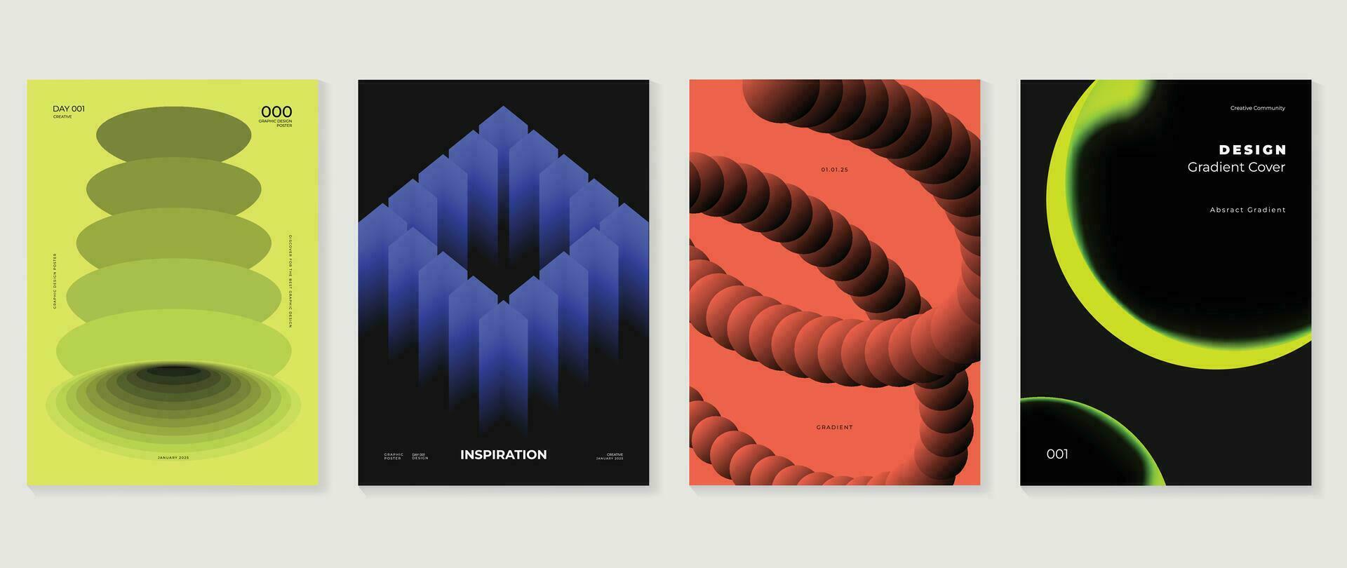 Gradient design background cover set. Abstract gradient graphic with geometric shapes, 3d worm line, square. Futuristic business cards collection illustration for flyer, brochure, invitation, media. vector