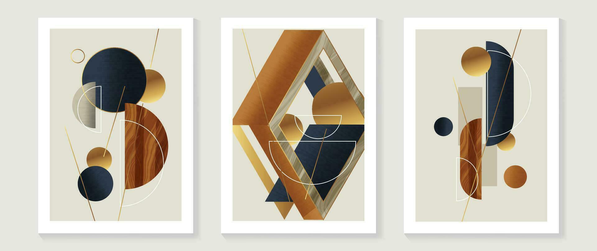 Abstract geometric wall art background vector. Set of modern wall