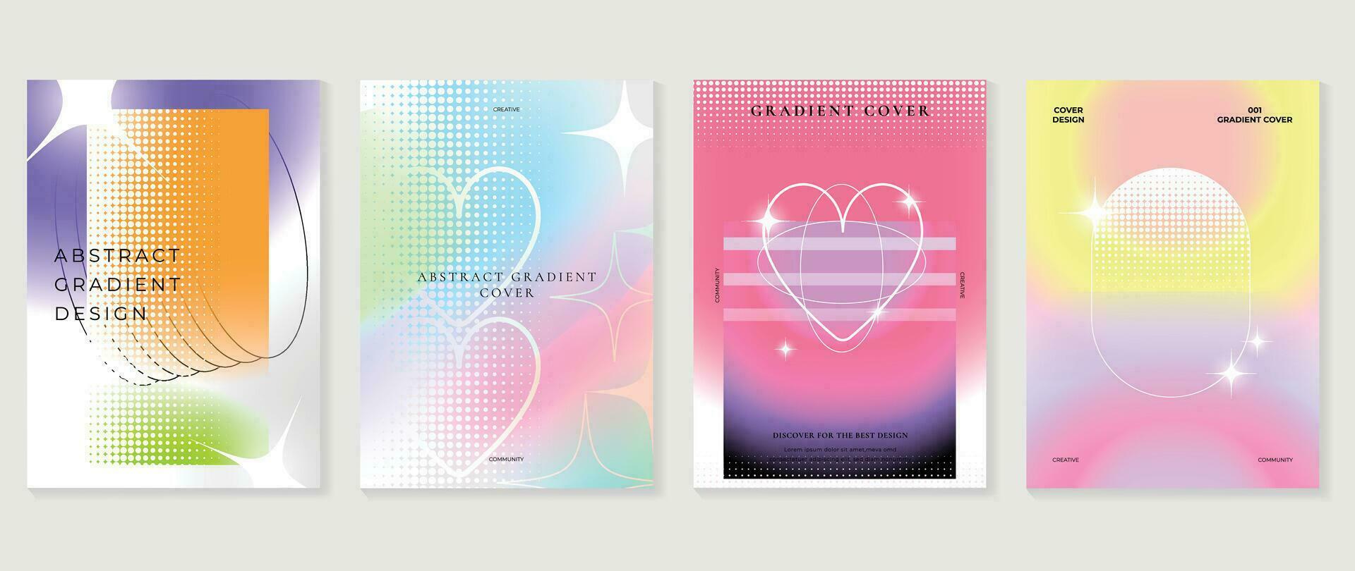 Modern y2k banner design background. Abstract gradient graphic with sparkles, heart, halftone. Aesthetic business cards collection illustration for flyer, brochure, invitation, social media, poster. vector