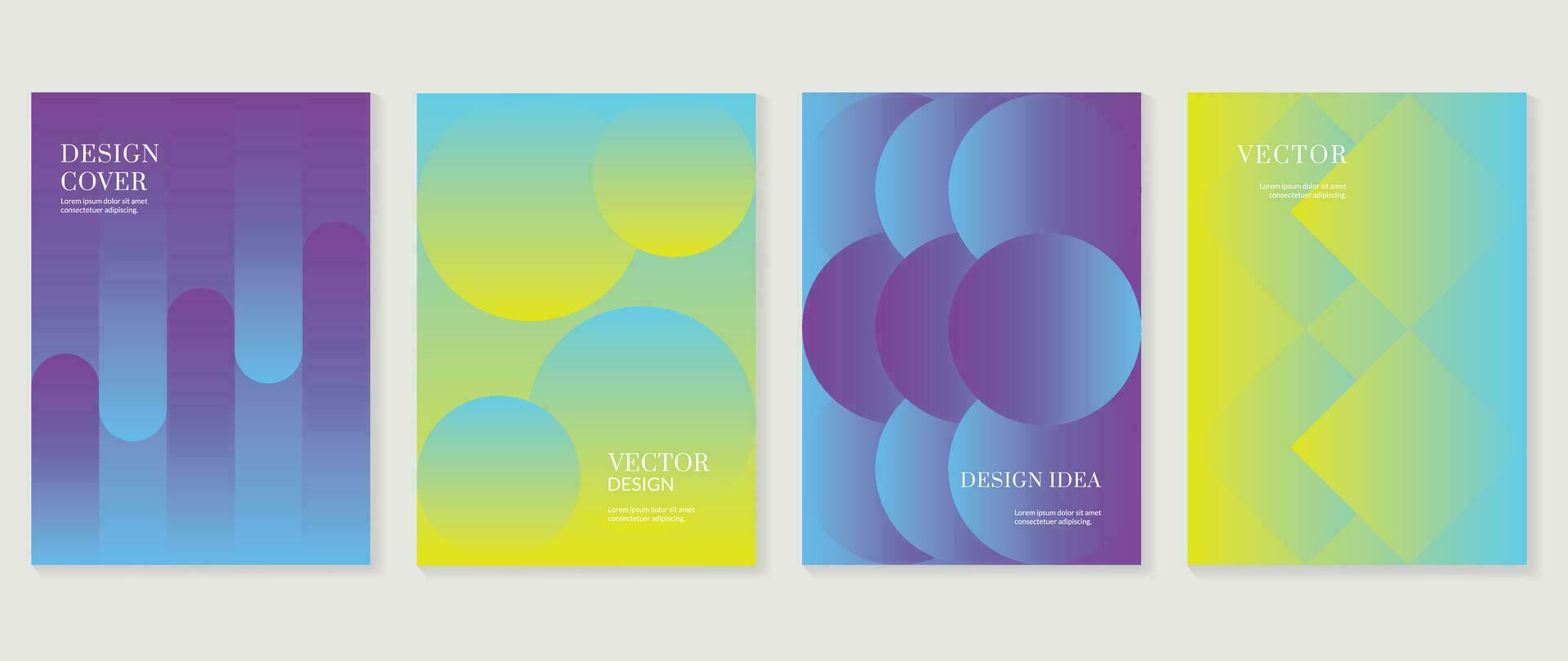 Gradient design background cover set. Abstract gradient graphic with geometric shapes, circles, squares. Futuristic business cards collection illustration for flyer, brochure, invitation, media. vector