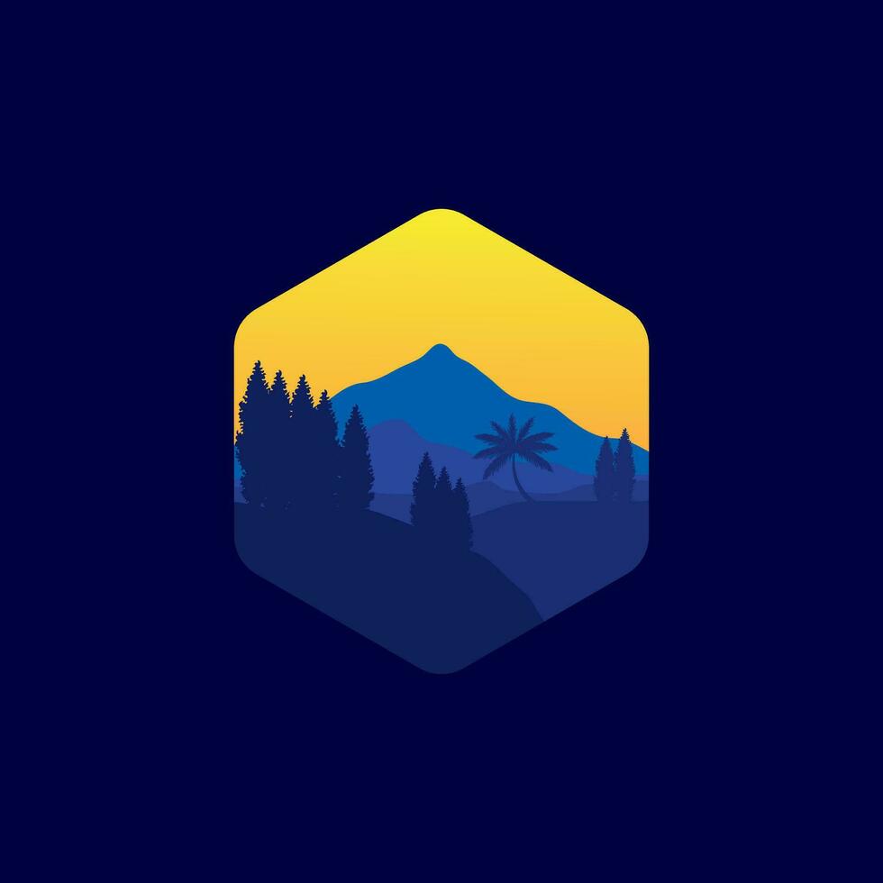 Forest and mountains illustration with minimalistic design. vector