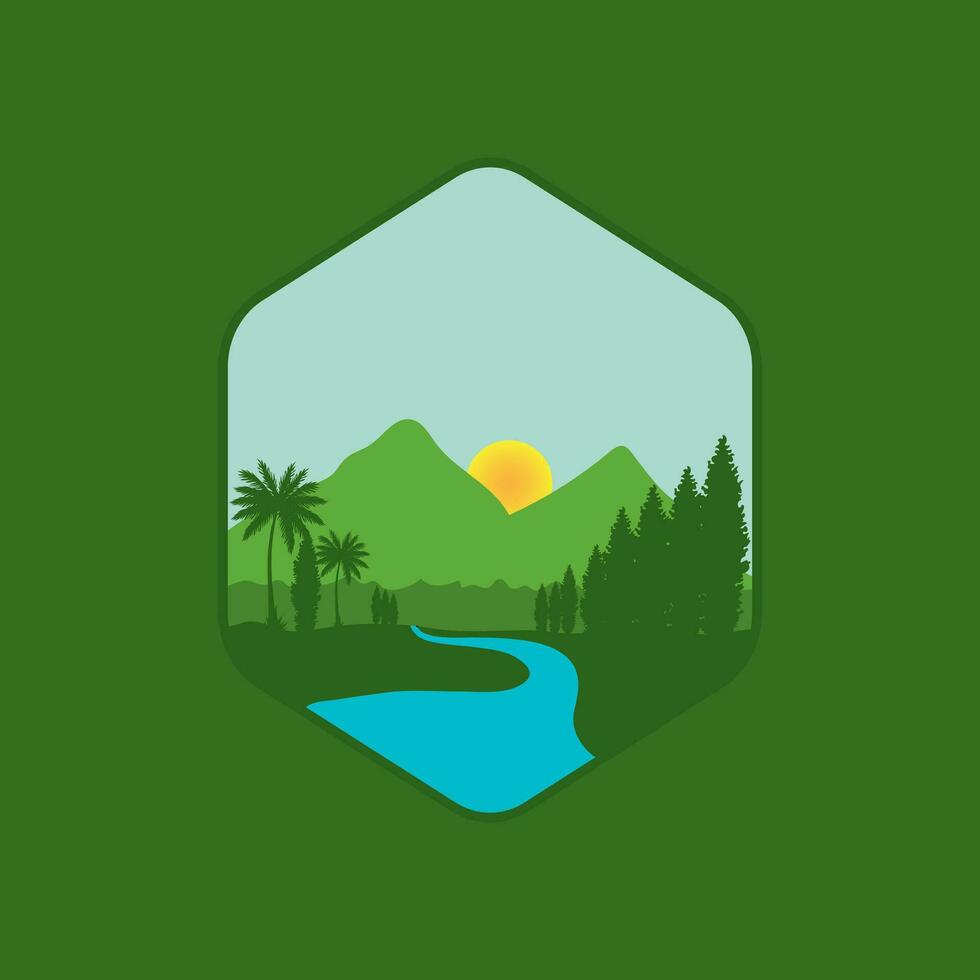 Forest and mountains illustration with minimalistic design. vector