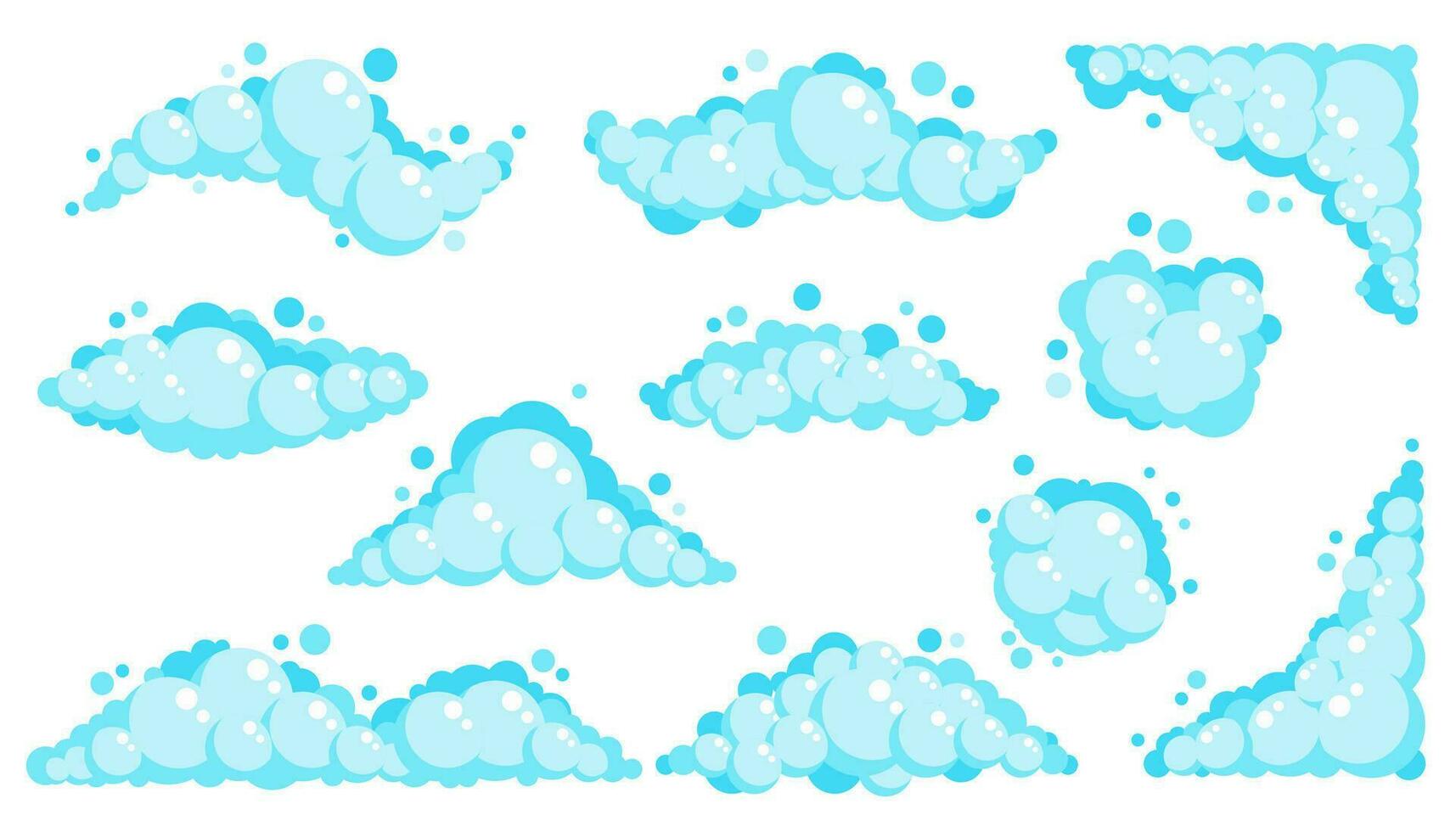 Soap foam bubbles. Cartoon bath suds of shampoo. Vector illustration isolated on white background