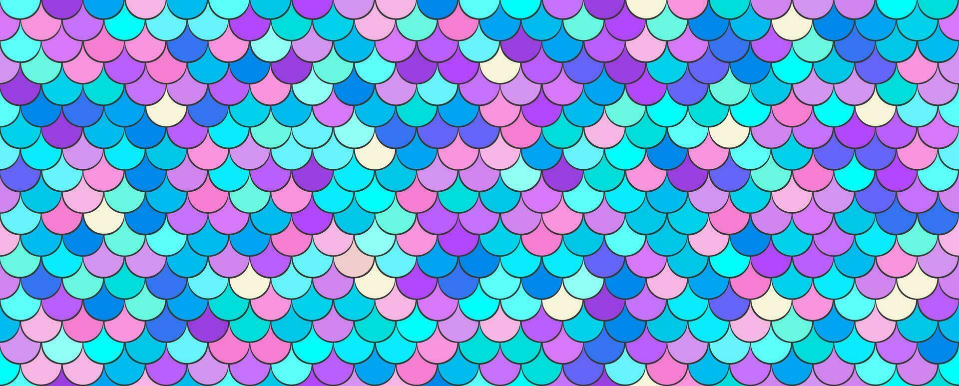 Mermaid scale pattern. Rainbow fish seamless background. Dragon tail skin. Unicorn holographic backdrop. Vector illustration