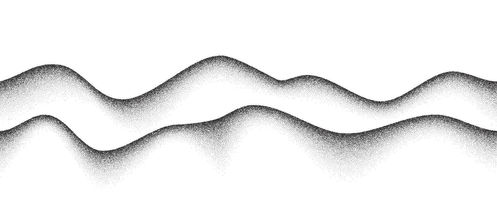 Grainy mountains with noise gradient. Dotted stippled background with grain texture. Vector grunge retro landscape.