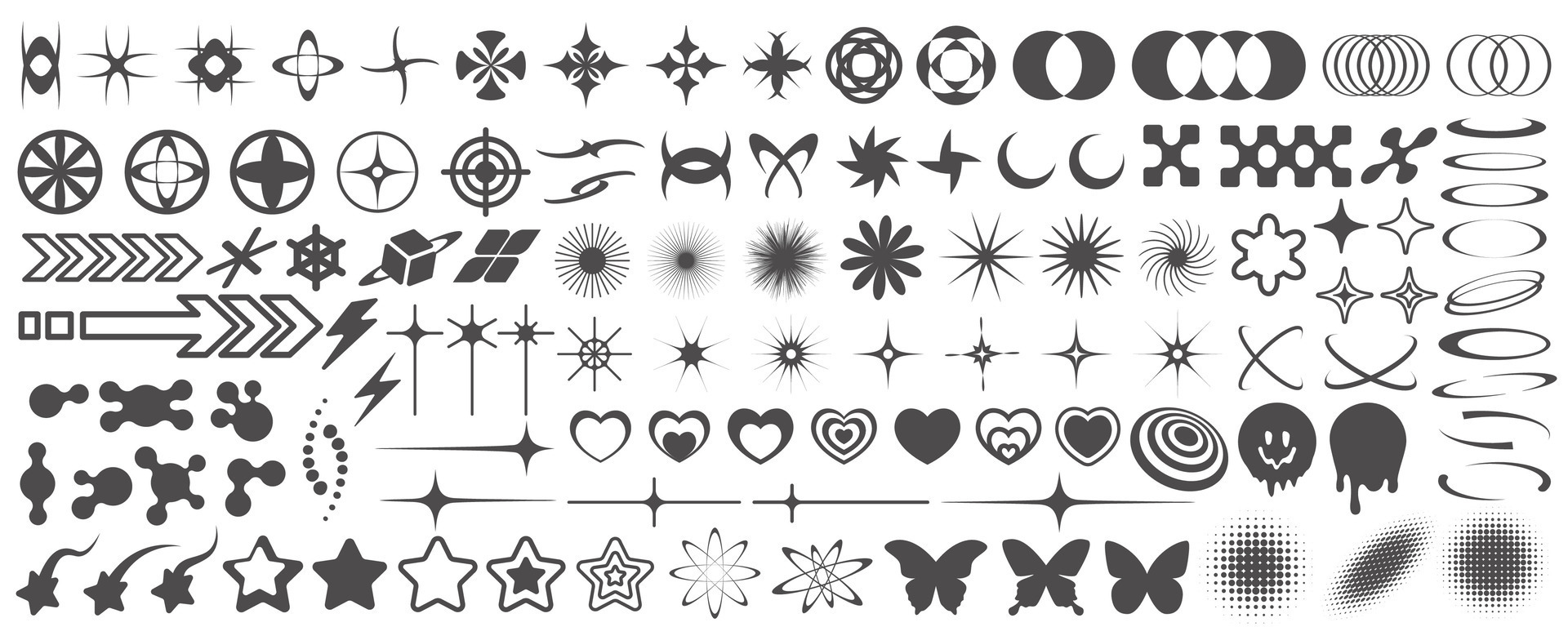 Y2k icons. Retro graphic elements for design. Modern rave symbols ...