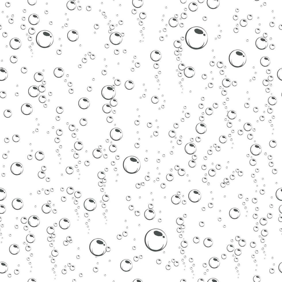 Cartoon soap bubbles seamless pattern. Effervescent oxygen bubbles, bath suds, fizzy soda or drink. Hand drawn vector illustration.