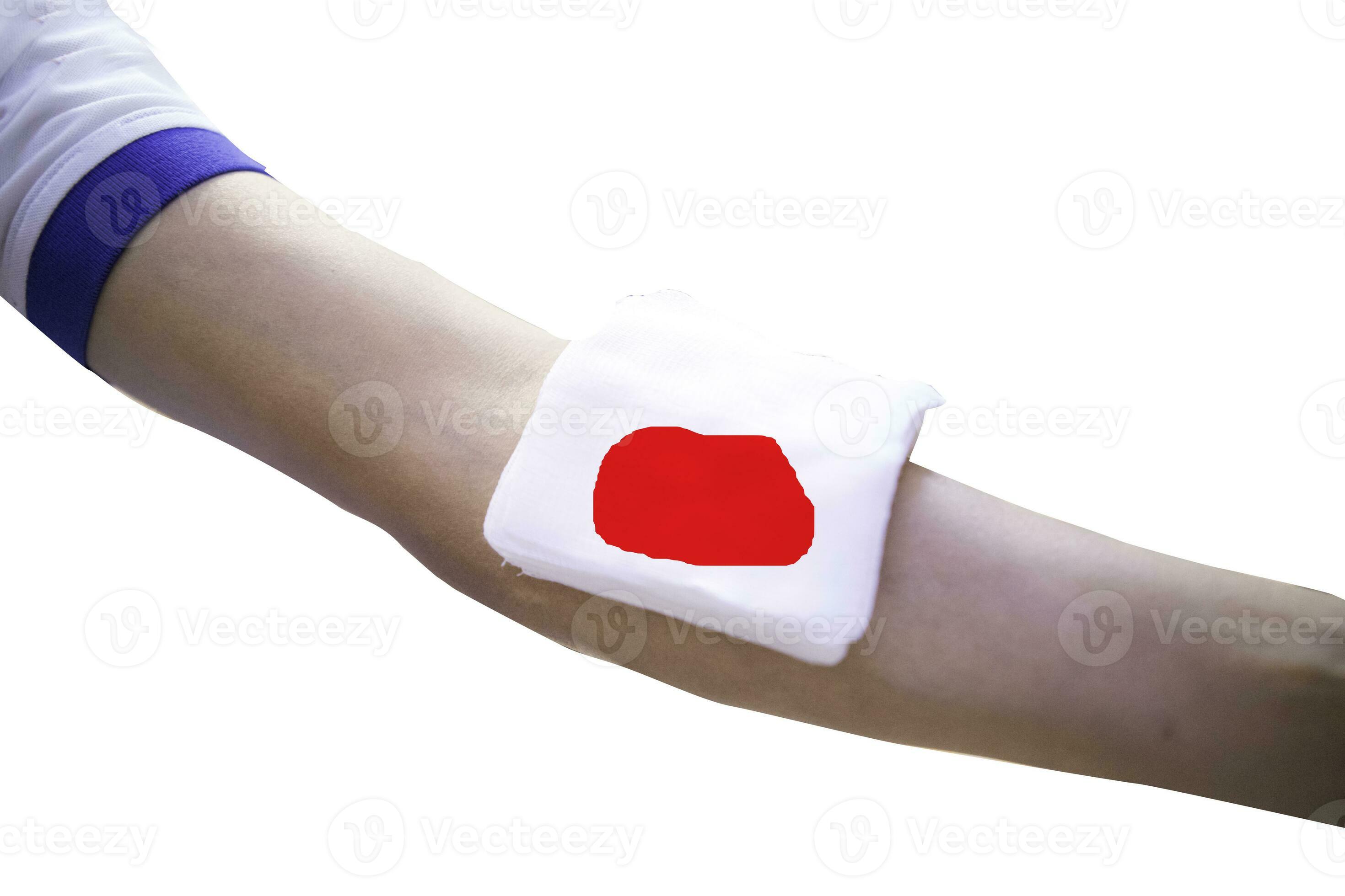 First aid training to wrap the wound around arm with bandage on arm to