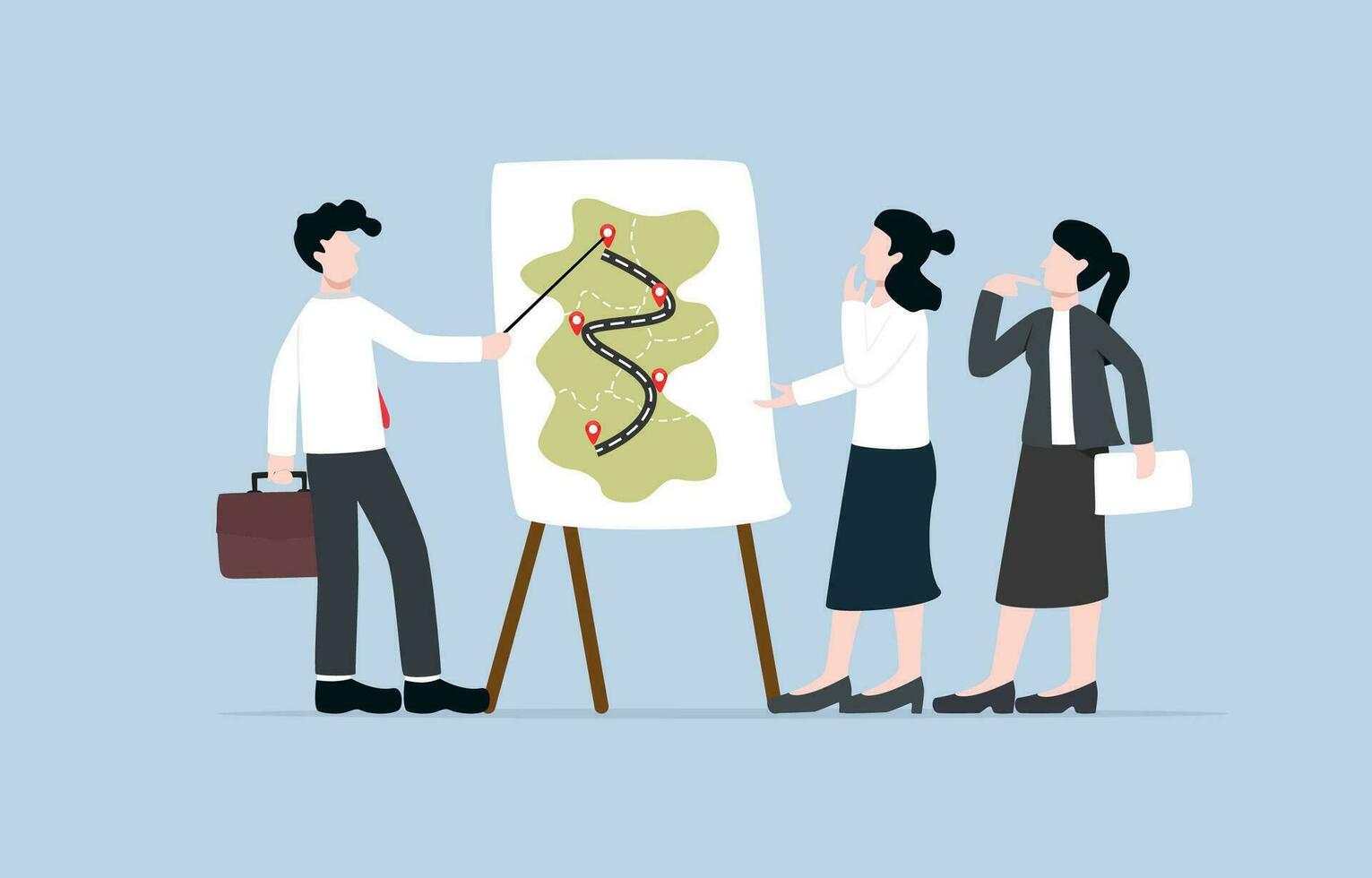 Business roadmap, strategic plan to achieve goal, setting clear direction and timeline for growth and development concept, Business teammates planning road map of success. vector