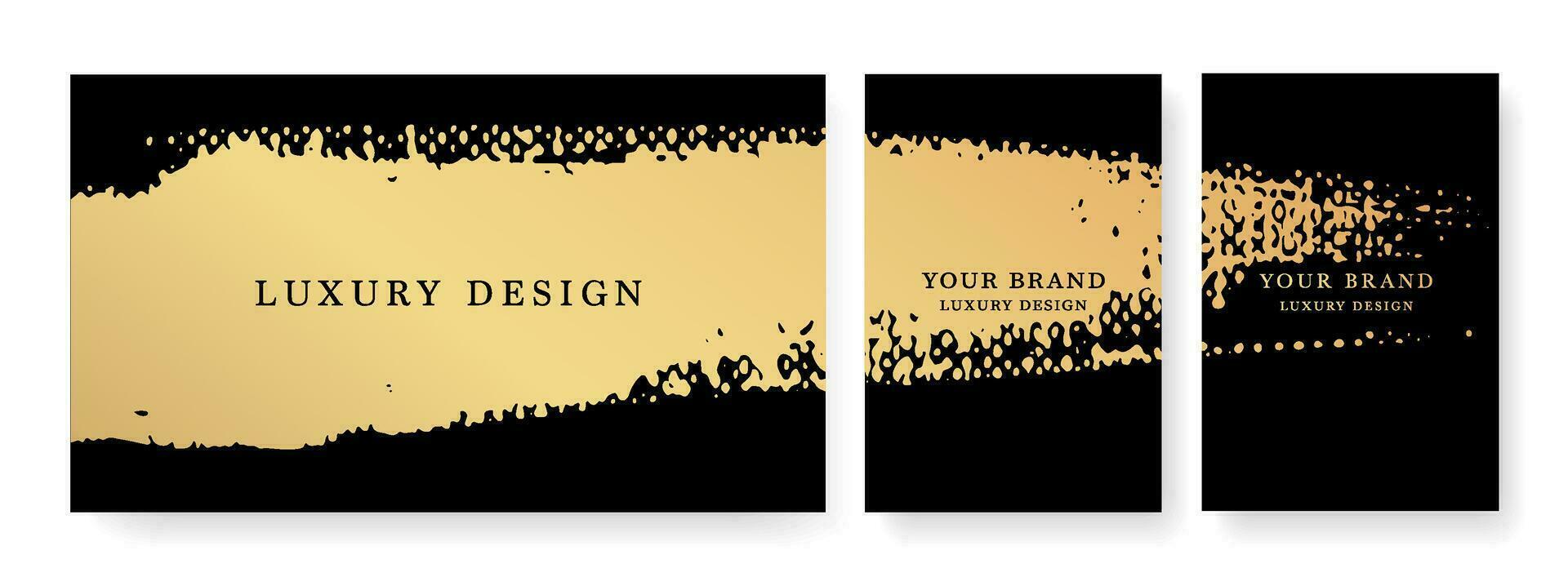 Set of luxury banners. Creative drawing with a gold brush stroke, a drop of paint on a black background. Luxury art vector collection for flyer, poster, notepad, brochure template