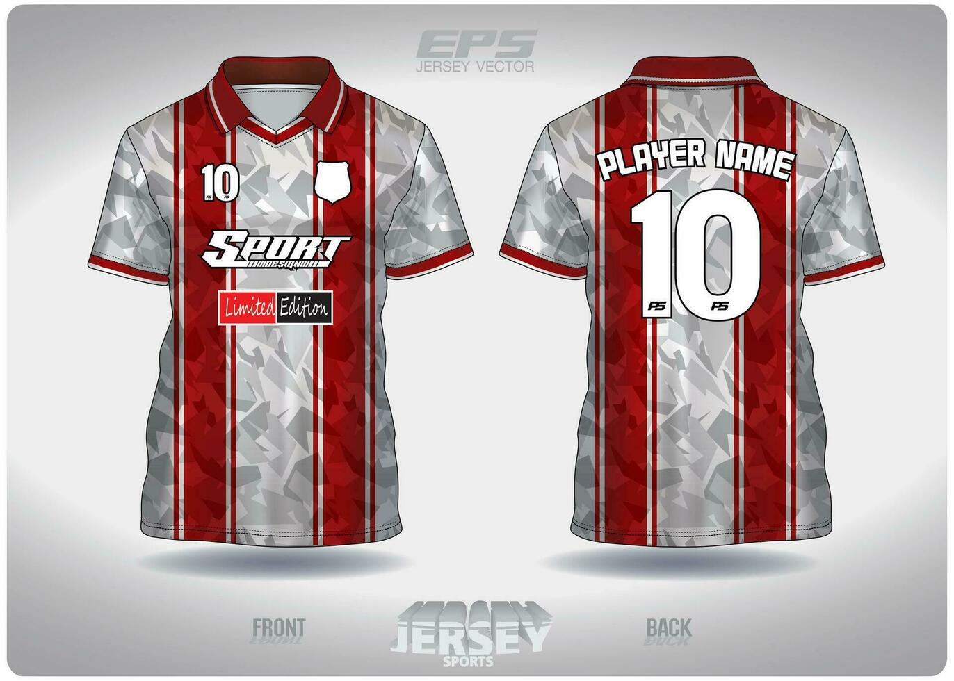 EPS jersey sports shirt vector.White and red broken glass pattern design, illustration, textile background for V-neck poloshirt, football jersey poloshirt vector